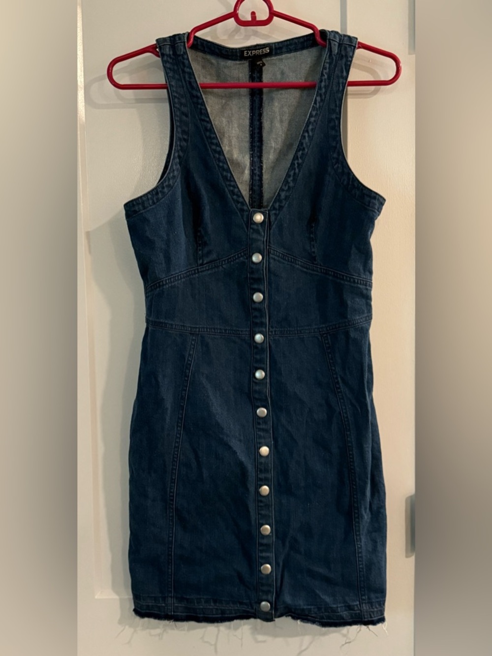 Express Dark Blue Denim Button-Down Mini Dress